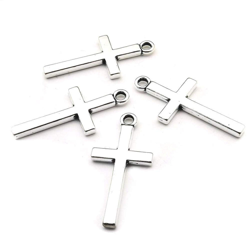100pcs 13x27mm Silver Small Cross Charms Pendants Beads for Jewelry Making Crafting Findings Accessory for DIY Necklace Bracelet (7916) Antique Silver#13x27mm - NewNest Australia