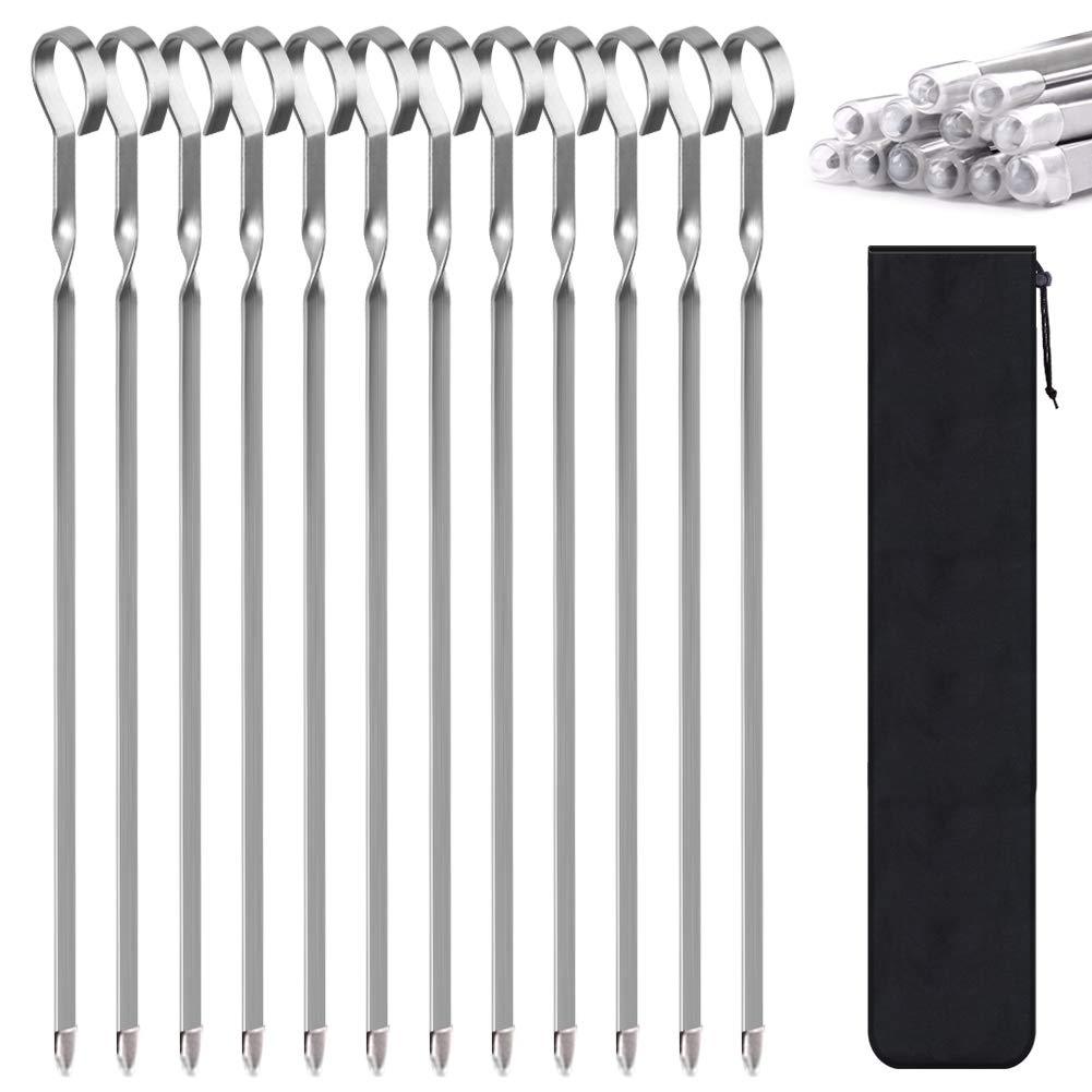 NewNest Australia - LANNEY Kabob Skewers Flat Metal BBQ Barbecue Skewer 12" Stainless Steel Shish Kebob Sticks Wide Reusable Grilling Skewers Set for Meat Shrimp Chicken Vegetable, 12 Pack 12" skewers(12 pack) 