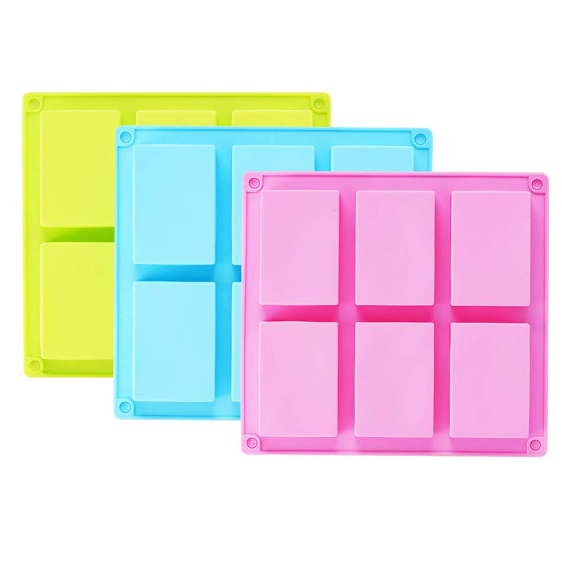 TDHDIKE 3 Pack Silicone Soap Molds(Blue & Pink & Green), 6 Cavities Silicone Baking Mold DIY Handmade Soap Making, Muffin, Loaf, Brownie, Cornbread and More Blue & Pink & Green - NewNest Australia