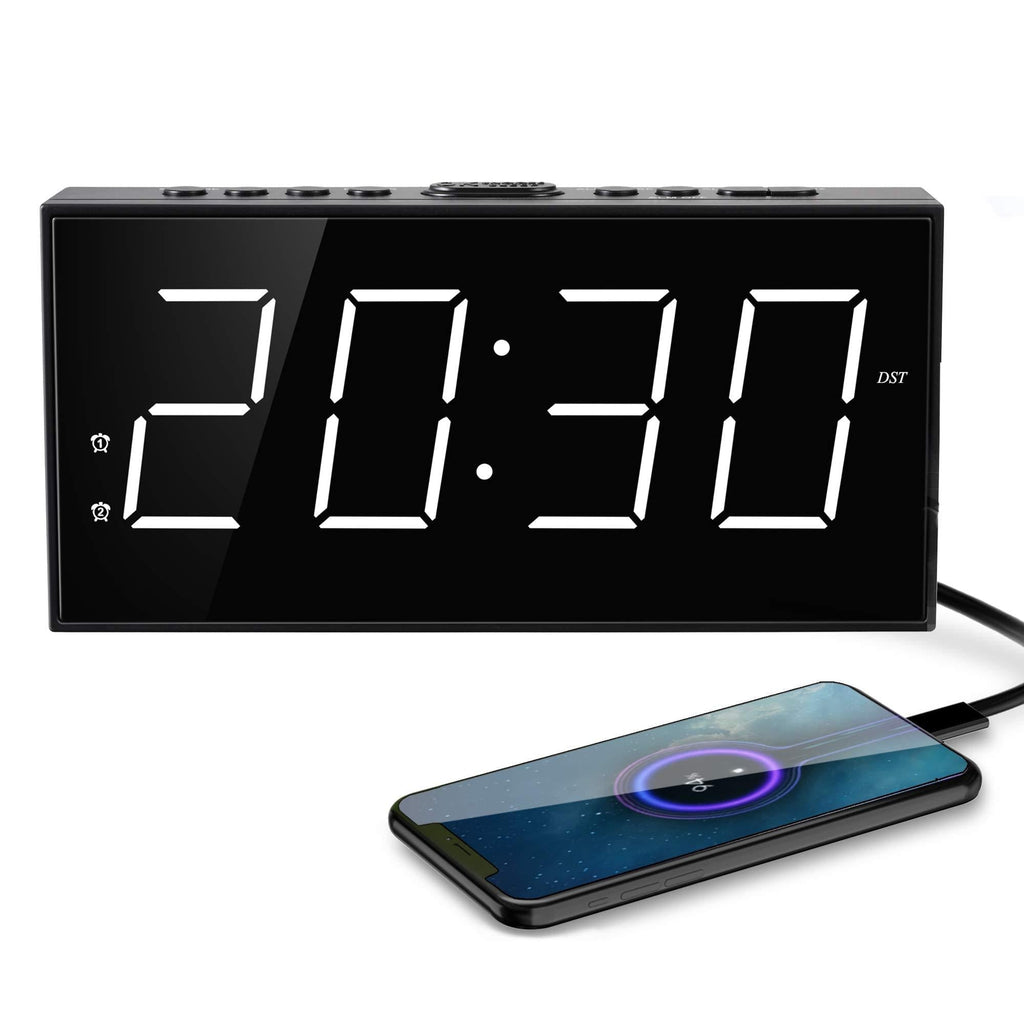 NewNest Australia - Digital Alarm Clocks,Digital Clock LED Large Number Display,Alarm Clock USB Charger,Dimmer,AC Powered/Battery Backup,Easy Set Loud Alarm Clock Phone Charger for Bedroom Kids Heavy Sleepers Elderly 