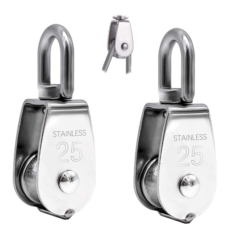 M25 Single Pulley Block, Mini Rope Pulley in Stainless Steel, 25mm Pulley Roller Flagpole Pulley, Loading 150kg. 2Pcs - NewNest Australia