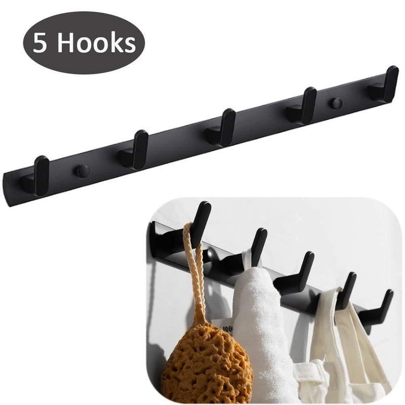 NewNest Australia - Spotcact Wall Mounted Coat Racks with 5 Hooks Hanging Holder Towel Rack 15"1.3" Modern Black Hanging for Clothes Entryway Bathroom 