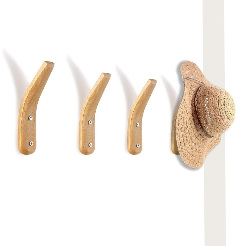 NewNest Australia - 4 Pieces Wooden Coat Hooks Wall-Mounted Natural Wood Wall Hanger Simple Modern V Shape Wall Mount Storage Coat Rack for Hanging Coats Hats Bags Towels (Wood Color) Wood Color 