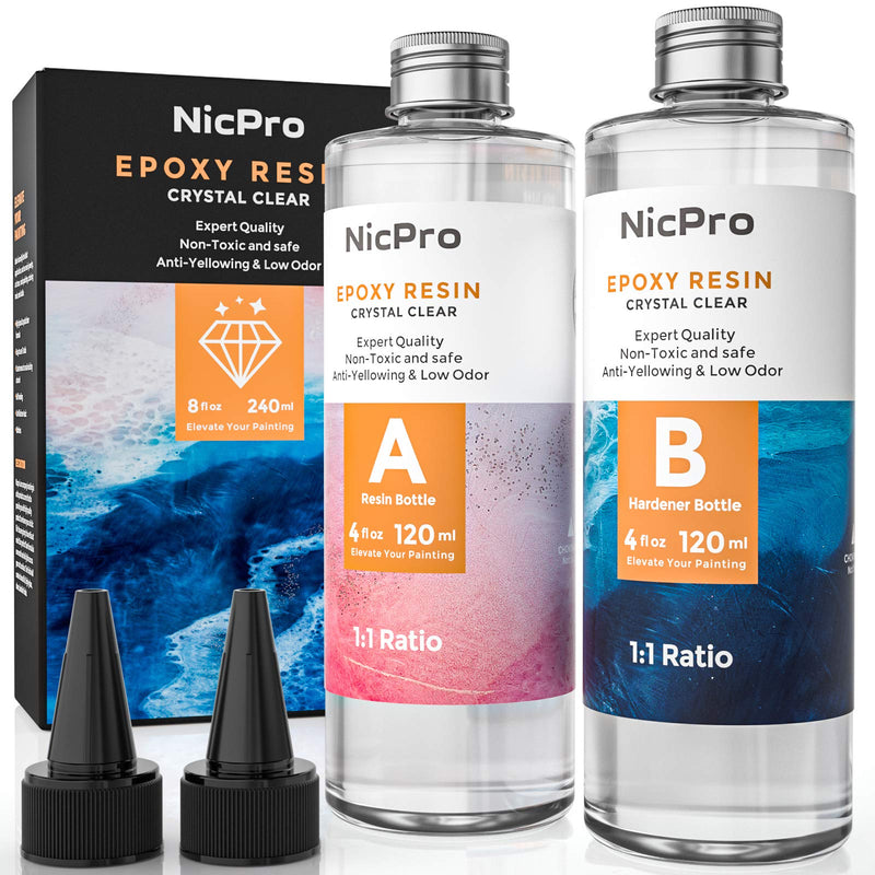 Nicpro 8 Ounce Crystal Clear Epoxy Resin Kit, Food Safe DIY Starter Art Resin for Craft, Canvas Painting, Molds Pigment Jewelry Making, Resin Coating and Casting - NewNest Australia