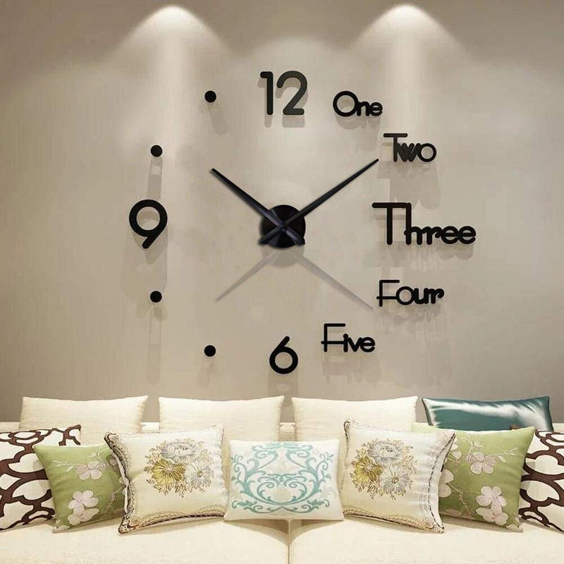 NewNest Australia - CreationStore Large 3D DIY Wall Clock Acrylic Mirror Surface Decoration Wall Clock for Living Room Bedroom Office (Black) Black 