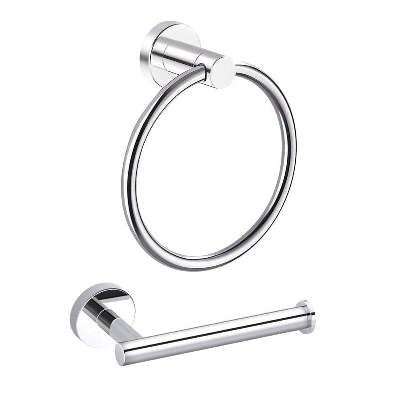 Bathroom Hardware Set 2 Piece-Towel Ring and Toilet Paper Holder Stainless Steel Bathroom Hand Towel Holder Towel Hanger Wall Mounted Mirror Polished Chrome MA911-2PC Plished Chrome - NewNest Australia