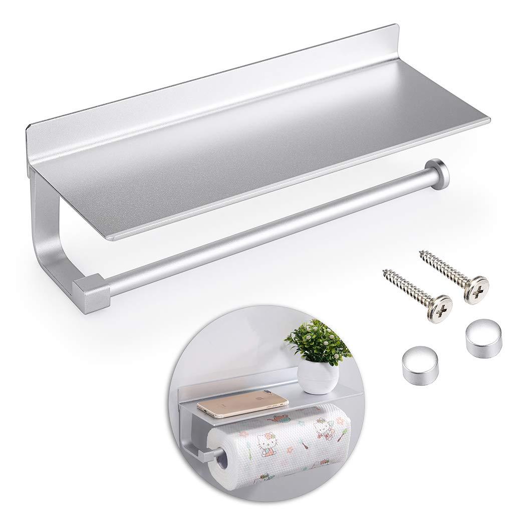 NewNest Australia - Sumnacon 13 Inch Aluminum Paper Towel Holder with Shelf - Wall Mounted Tissue Holder with Screws, Decorative Hand Towel Bar with Storage Organizer Shelf for Office, Bedroom, Bathroom, Kitchen,Silver Silver 