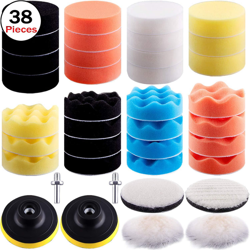 SIQUK 38 Pieces Car Polishing Pad Kit 3 Inch Buffing Pads Foam Polish Pads Polisher Attachment for Drill - NewNest Australia