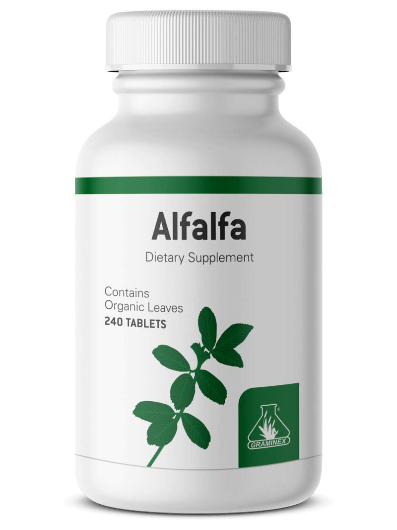 Graminex Alfalfa Tablets - Non-GMO Green Superfood Supplement with Vitamins, Minerals, Amino Acids - Supports Lower Cholesterol Levels & Balanced Blood Sugar, Improves Digestive Health - 240 Tablets - NewNest Australia