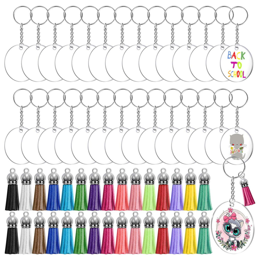 Acrylic Keychain Blanks, Audab 120pcs Clear Keychains for Vinyl Kit Including 30pcs Acrylic Blanks, 30pcs Keychain Tassels, 30pcs Key Chain Rings and 30pcs Jump Rings for DIY Keychain Vinyl Crafting - NewNest Australia