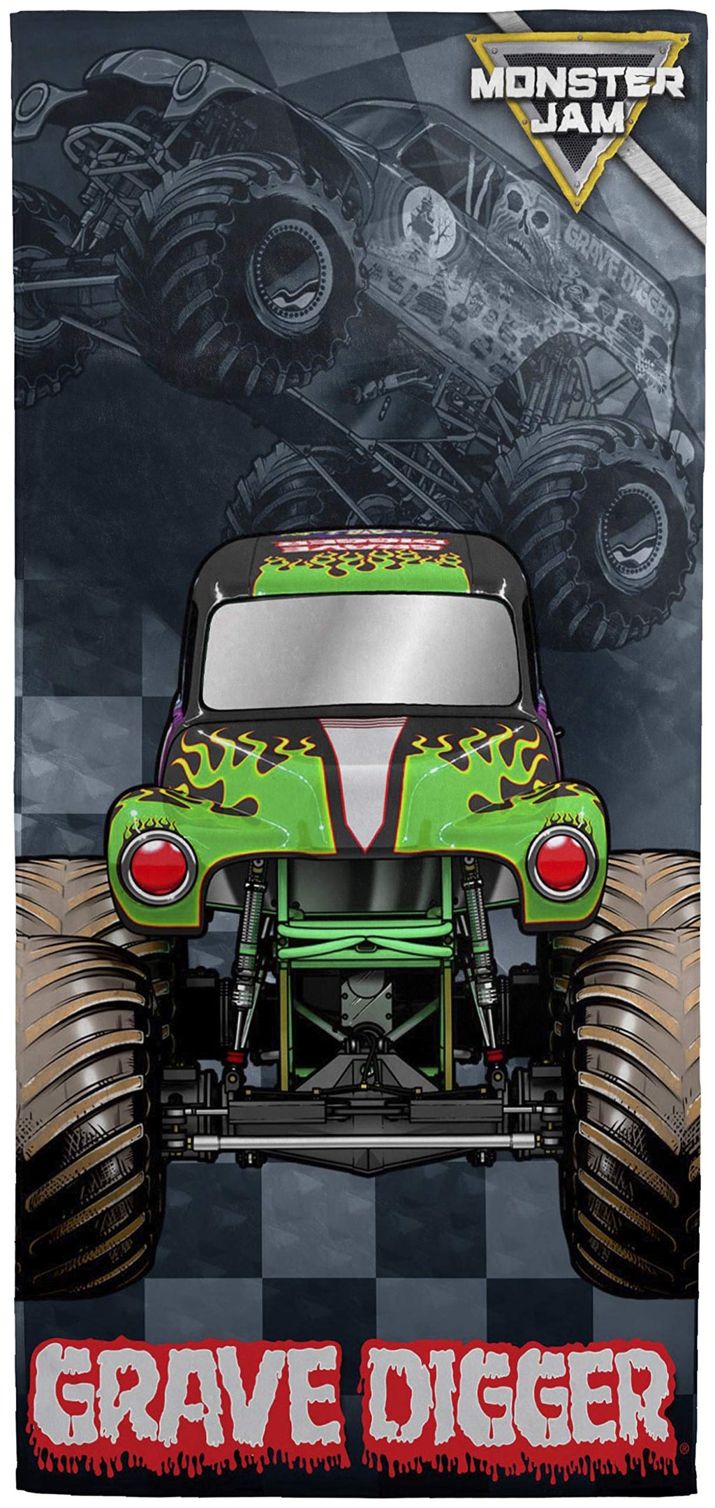 Monster Jam Slash Kids Bath/Pool/Beach Towel - Features Grave Digger - Super Soft & Absorbent Fade Resistant Cotton Towel, Measures 28 inch x 58 inch (Official Monster Jam Product) Multi - Monster Jam - NewNest Australia