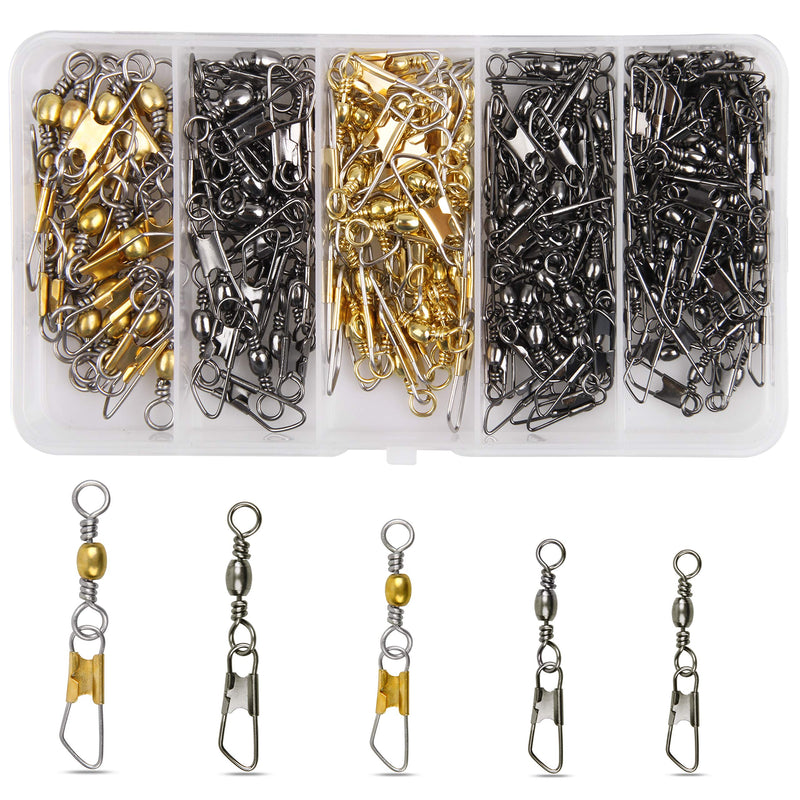 SILANON Fishing Barrel Swivel with Safety Snap,160pcs High Strength Fishing Snap Swivels Stainless Steel Line Connector Saltwater Fishing Tackle Accessories - NewNest Australia