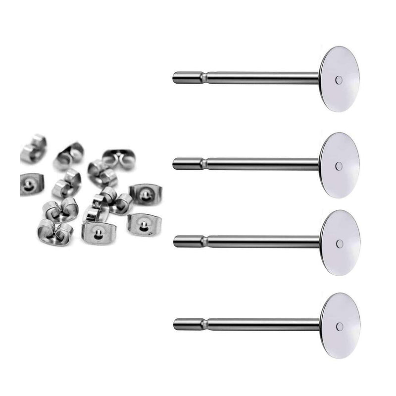 400pcs Hypoallergenic Stainless Steel Earrings Posts Flat Pad Blank Earring Pin Studs with Butterfly Earring Backs for Jewelry Making Findings (4mm) 4mm - NewNest Australia
