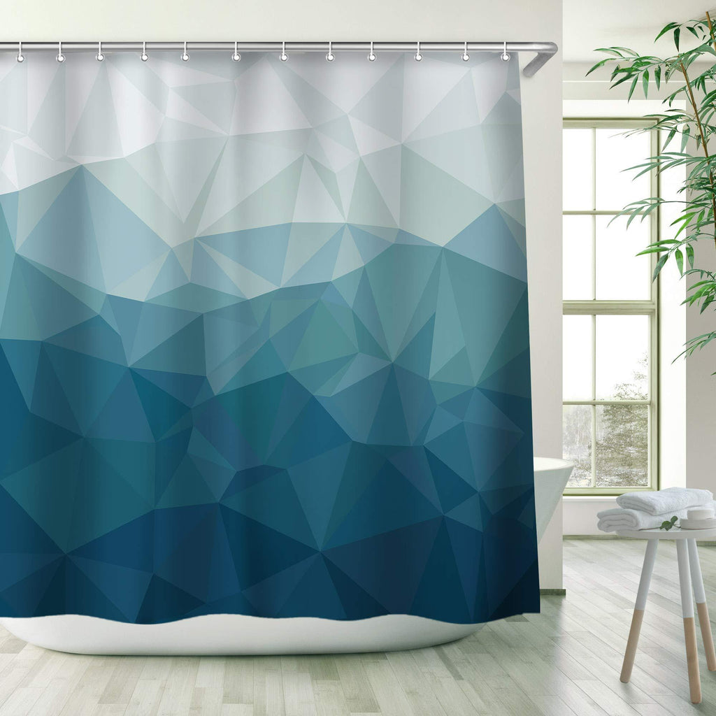 Stacy Fay Geometric Shower Curtain Ombre Blue and Teal Irregular Rhombus Bathroom Home Decor Set Washable Fabic Bath Curtain with 12 Hooks (72X72) 72X72 - NewNest Australia