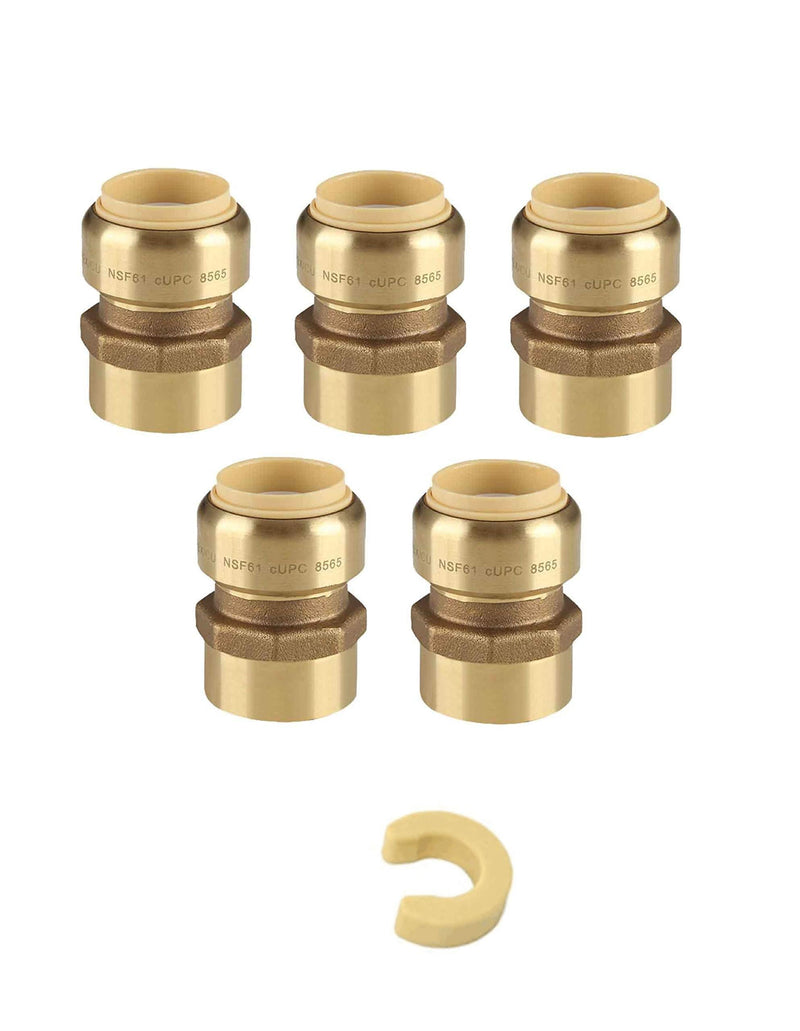 (Pack of 5) EFIELD Push Fit X 1/2" Female Adapter Push-to-Connect, Copper, CPVC Pipe With A Disconect Tool Clip,Lead Free-5 Pieces - NewNest Australia