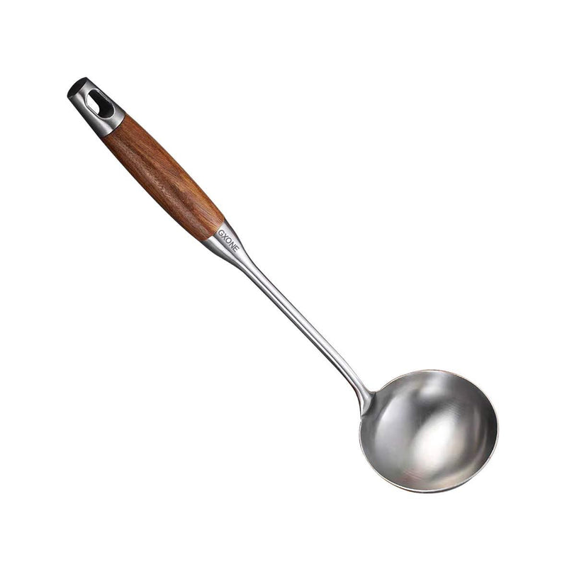 NewNest Australia - Soup Ladle,304 Stainless Steel Cooking Ladle Spoon Wok Tools with Long Wooden Handle Heat Resistant,Silver/14.6Inch 