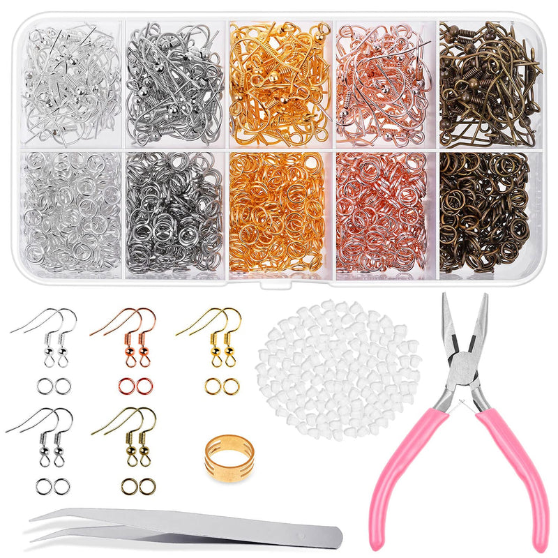 Earring Hooks, Audab 1400pcs Earring Making Kit with 200pcs Ear Ring Hooks, 1000pcs Jump Rings, 200pcs Earring Backs and Jewelry Pliers for Jewelry Making Supplies Earring Findings - NewNest Australia