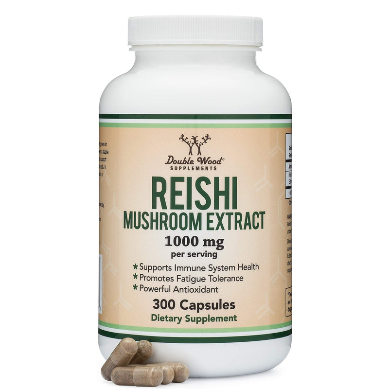 Reishi Mushroom Capsules (4:1 Ganoderma Extract, 1,000mg Reishi Powder Servings) 300 Count, 5 Month Supply, for Immune System Support and Defense by Double Wood Supplements - NewNest Australia