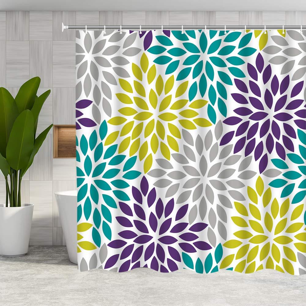 DMTTY Colorful Leaf Shower Curtain Abstract Watercolor Bathroom Curtain Fabric Bathroom Accessories Polyester with Hooks 72" X 72" Purple Yellow - NewNest Australia