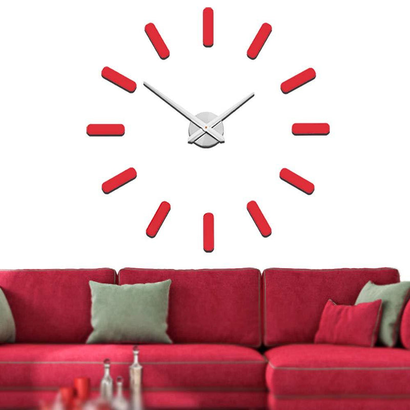 NewNest Australia - Mintime Modern Frameless DIY Wall Clock Large Red 3D Wall Watch Mirror Numbers for Home Office Decorations Red-103 