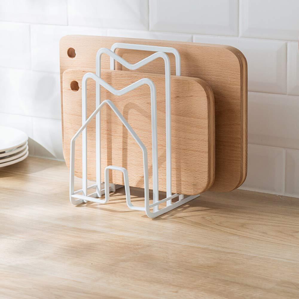 NewNest Australia - SUNIFCON Cutting Board Rack Chopping Board Organizer Stand Holder Kitchen Countertop Pots Pan Lids Rack Organizer Flat Steel 4.92’’Lx5.71‘’Wx8.46H White 