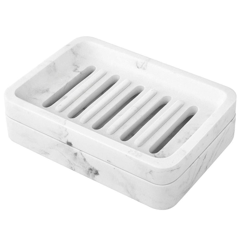 MoKo Soap Dish, Dual-Layer Resin Bar Soap Tray Container Box Case Holder with Detachable Slotted Draining Board Small Tray for Bathroom Kitchen Shower Bathtub Sinks Counter-top - White Marble - NewNest Australia