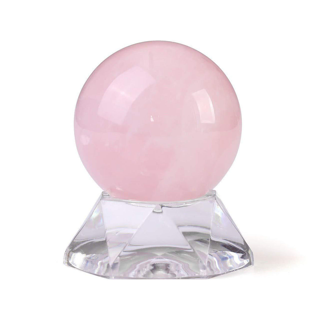 NewNest Australia - Jovivi 1.5"(40mm) Natural Rose Quartz Sphere Gemstone Healing Crystal Ball with Acrylic Stand Sculpture Figurine for Home Decorative Divination or Feng Shui and Fortune 