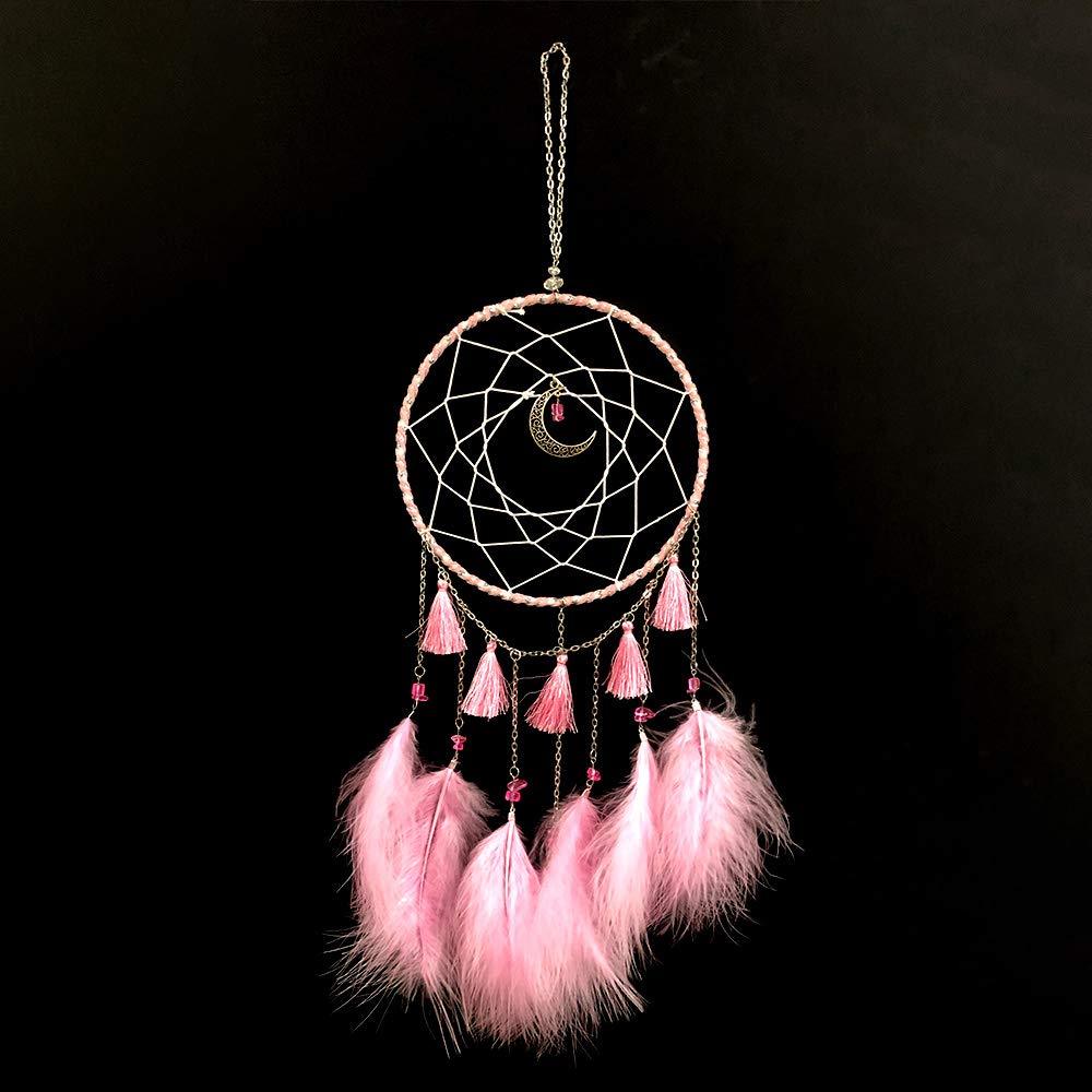 NewNest Australia - AWLEE Dream Catcher Handmade Pink Feather Native American Circular Net for Baby Girls Bedroom Wall Hanging Dream Catcher for Girls Kids Nursery Bedroom Decoration Blessing Gift (Pink) 