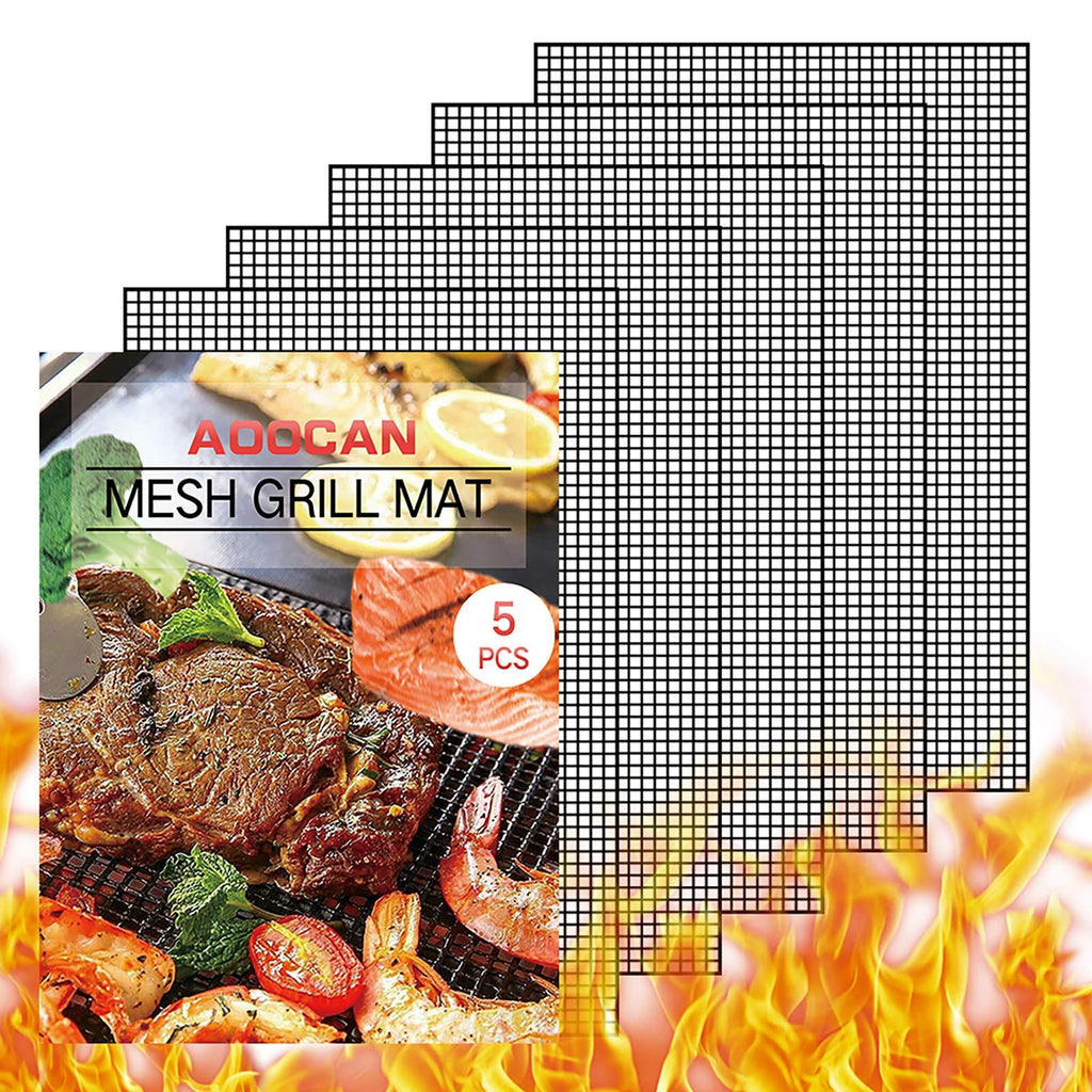 NewNest Australia - Aoocan Grill mesh mat - Set of 5 Non Stick BBQ Grill mats, Heavy Duty, Reusable Grilling mats, Easy to Clean - Works on Gas, Charcoal, Pellet Grill - 15.75 x 13 in, Black 