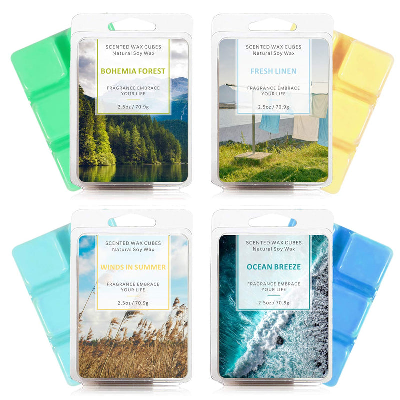 SCENTORINI Wax Melts, Wax Cubes, Soy Wax Cubes for Wax Warmer, Ocean Breeze, Fresh Linen, Bohemia Forest, Winds in Summer, 4 x 2.5oz Cyan&yellow&blue&green 4 x 2.5 oz - NewNest Australia