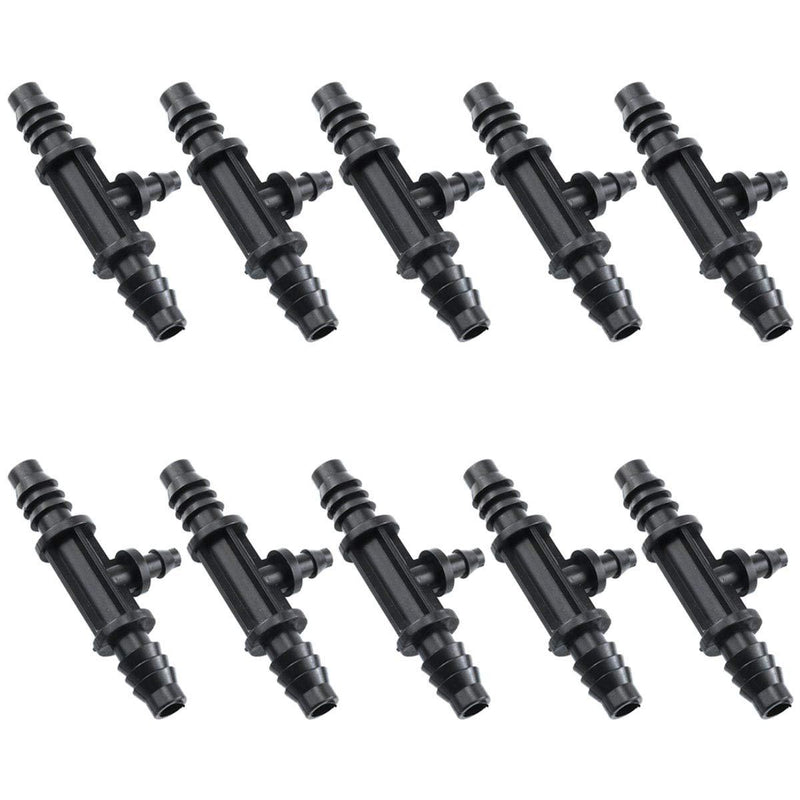 DGZZI Garden Hose Reducing Tee Barb Connector 10PCS Black 3/8 Inch to 1/4 Inch Greenhouse Drip Irrigation Water Splitter for 4 mm Drip Hose - NewNest Australia