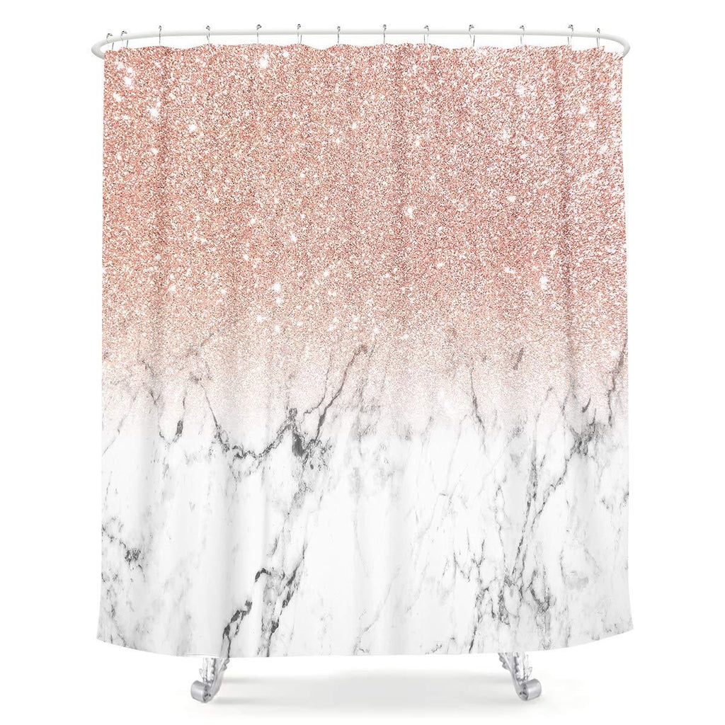 LIGHTINHOME Pink Bling (Not Glitter) Shower Curtain White Marble Rose Gold 60Wx72H Ombre Grey Lines Hazy Black Stripes Trendy Modern Waterproof Bathroom Home Decor Set 12 Plastic Hooks Pink Marble - NewNest Australia