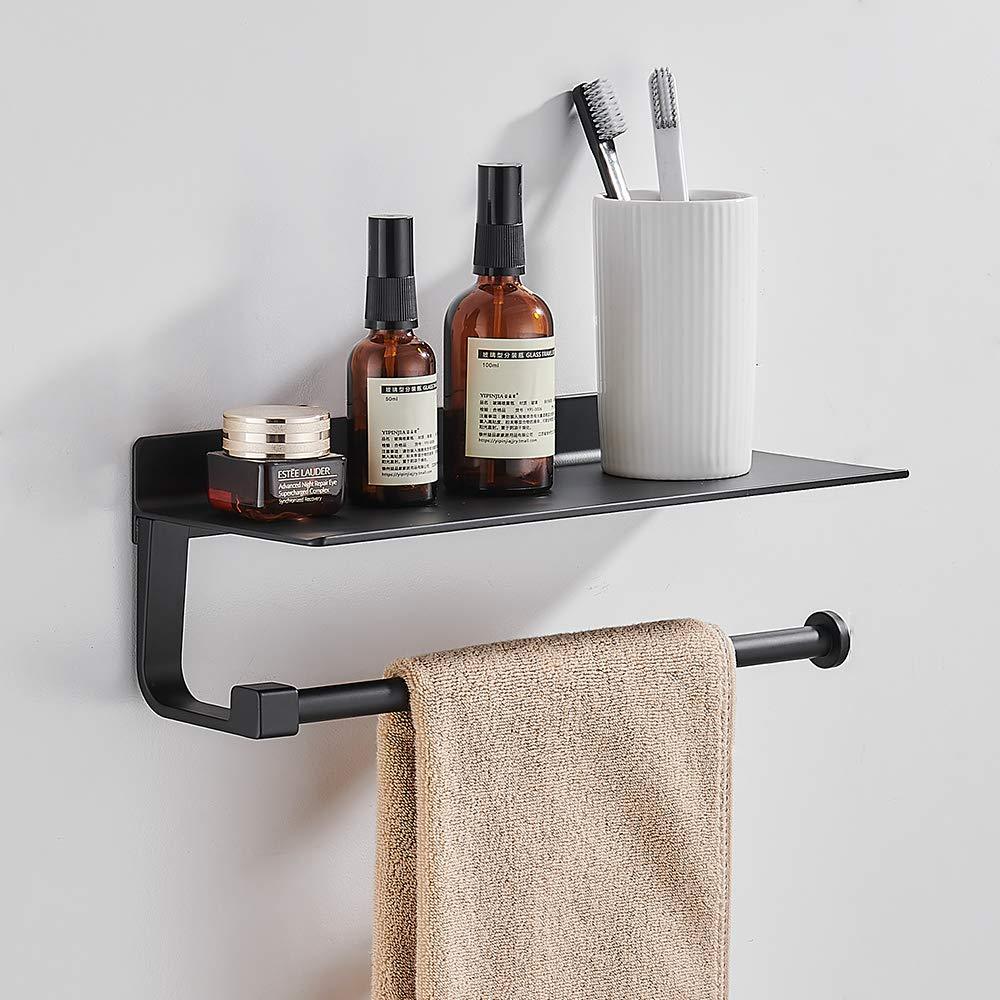 Joom Paper Towel Holder Wall for Kitchen 13 Inch, Bathroom Tissue Roll Hanger with Mobile Phone Storage Shelf,Space Aluminum, Self Adhesive with Glue or Wall Mount with Screws (Black) Black - NewNest Australia