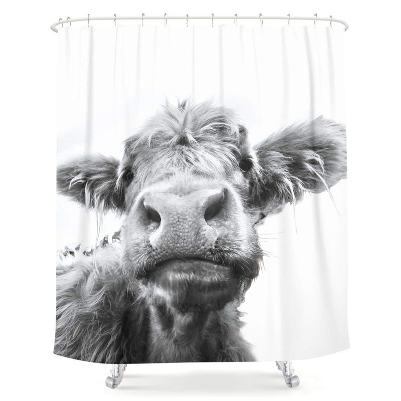 LIGHTINHOME Highland Cow Shower Curtain Bull Farm Animal Black and White 60Wx72H Grey Wildlife Portrait Funny Cute Sketch Fabric Waterproof Bathroom Home Decor Set 12 Plastic Hooks - NewNest Australia