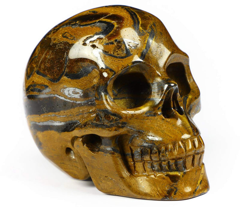 NewNest Australia - Skullis 2.0” Tiger Iron Eye Crystal Skull, Hand Carved Gemstone Fine Art Sculpture, Reiki Healing Stone Statue. Tiger Iron Eye 2 