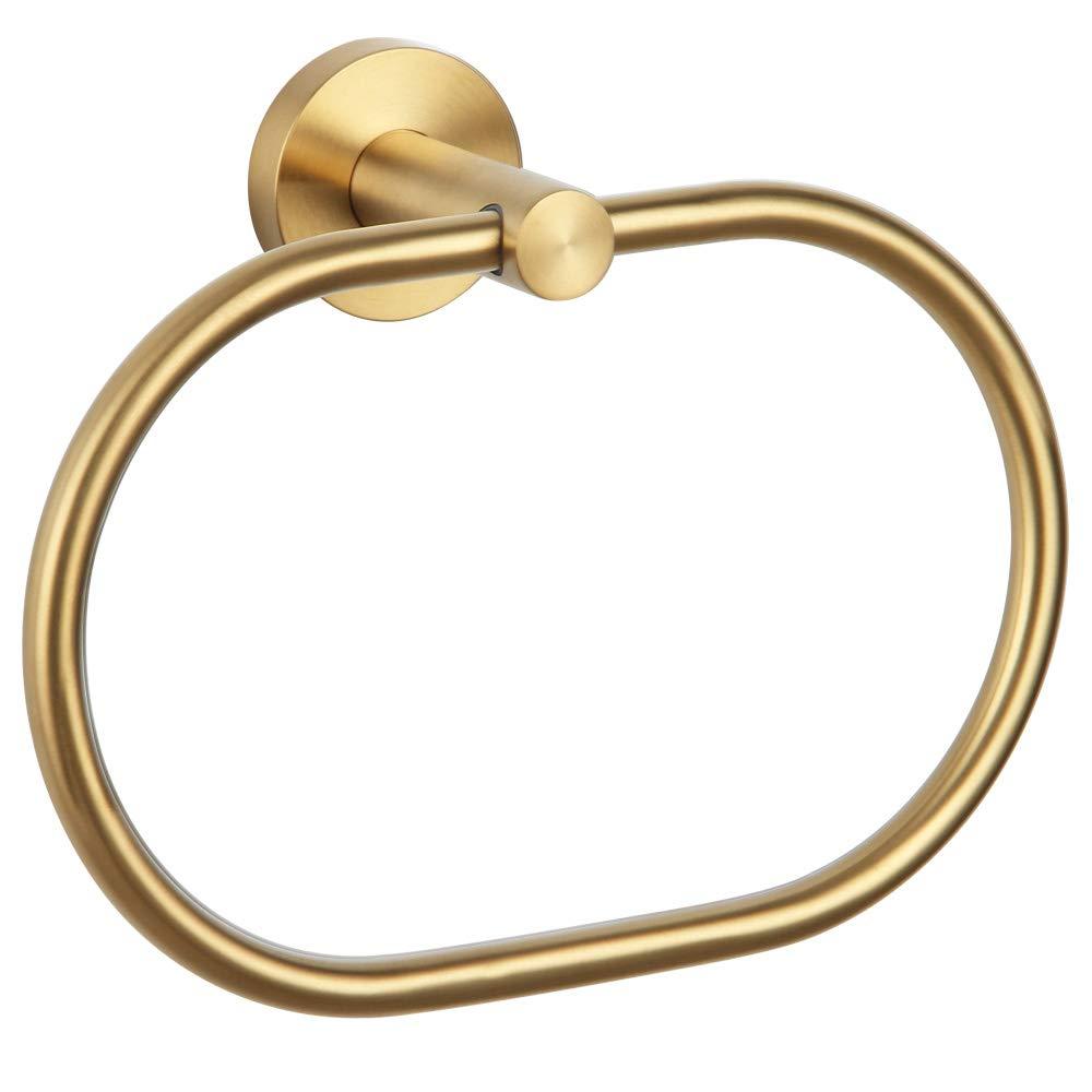 Towel Ring Brushed Gold, Angle Simple SUS304 Stainless Steel Hand Towel Rack, Bathroom Towel Holder, Unique Oval Shaped Towel Hanger for Wall or Cabinet - NewNest Australia