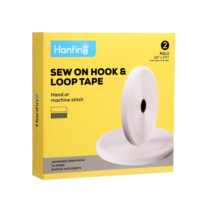 HANFINEE 3/4 Inch Width Sew on Hook and Loop Tape, Non-Adhesive Sticky Back Nylon Fabric Fastener Interlocking Tape for Sewing Crafts DIY,Clothes,Shoes (White,37ft) 3/4in x 37ft White - NewNest Australia
