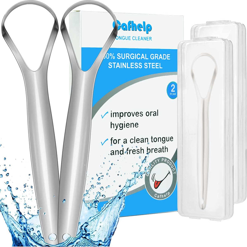 Cafhelp 2-Pack Tongue Scraper, 100% Useful Surgical Stainless Steel Tongue Cleaner for Both Adults and Kids, Professional Reduce Bad Breath Metal Tongue Scrapers, Help Your Oral Hygiene (with 2 cases) - NewNest Australia