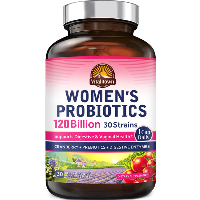 Vitalitown Women’s Probiotics 120 Billion CFUs 1 Daily | 30 Strains, with Prebiotics & Digestive Enzymes & Cranberry | Shelf Stable | Gut & Vaginal Health | Vegan Non-GMO | 30 Delayed Release Veg Caps 30 Count (Pack of 1) - NewNest Australia