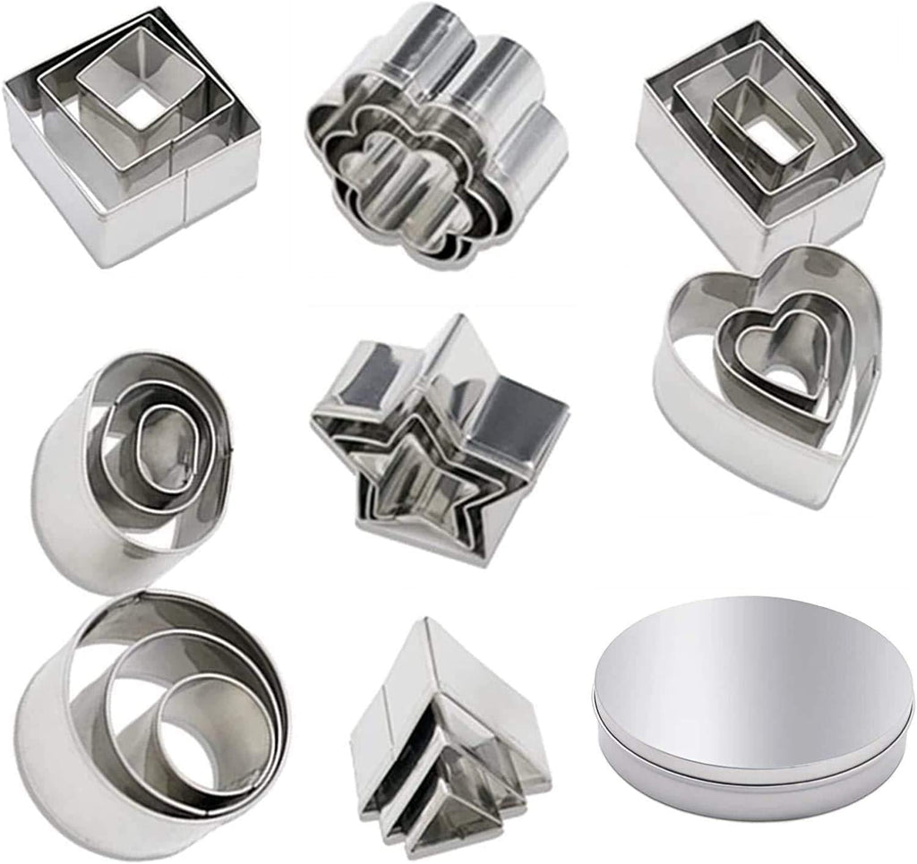 NewNest Australia - 24 Piece Mini Geometric Stainless Steel Biscuit Mold Cookie Biscuit Cutter Set Rectangle Square Heart Triangle Round Tiny Circle Cookie Cake Mold Baking Appliance 