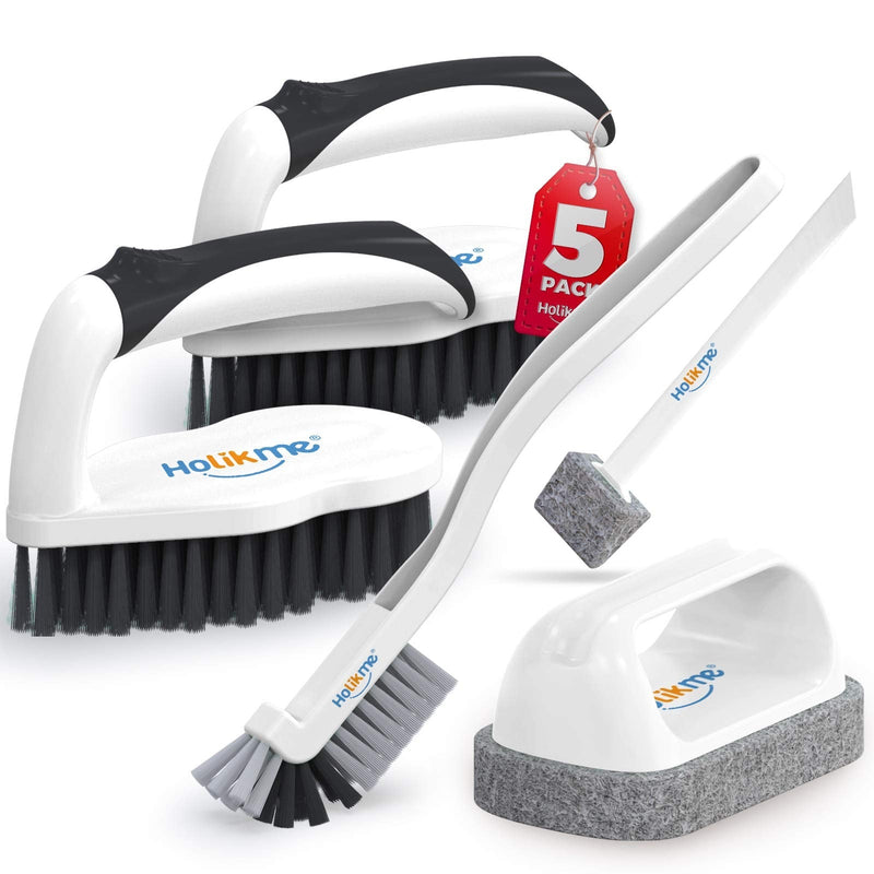 Holikme 5 pack Deep Clean Brush Set，Scrub Brush&Grout and Corner brush&Scrub pads with Scraper Tip&Scouring pads，for bathroom,Floor, Tub, Shower, Tile, Bathroom and Kitchen Surface（Black） Black - NewNest Australia