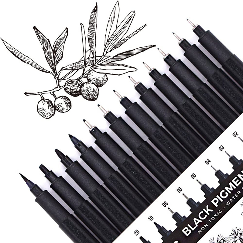 YISAN Black Drawing Pens,Art Pens,Fineliner Ink Pens,Set of 12 Micro-Pens,Manga Pens,for Sketching,Technical Drawing 902195 - NewNest Australia