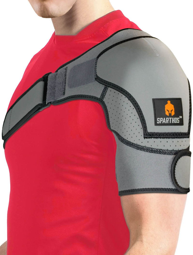 Sparthos Shoulder Brace - Support and Compression Sleeve for Torn Rotator Cuff, AC Joint Pain Relief - Arm Immobilizer Wrap, Ice Pack Pocket, Stability Strap, Dislocated Sholder - Men and Women - XXL 2X-Large Gray/Black - NewNest Australia