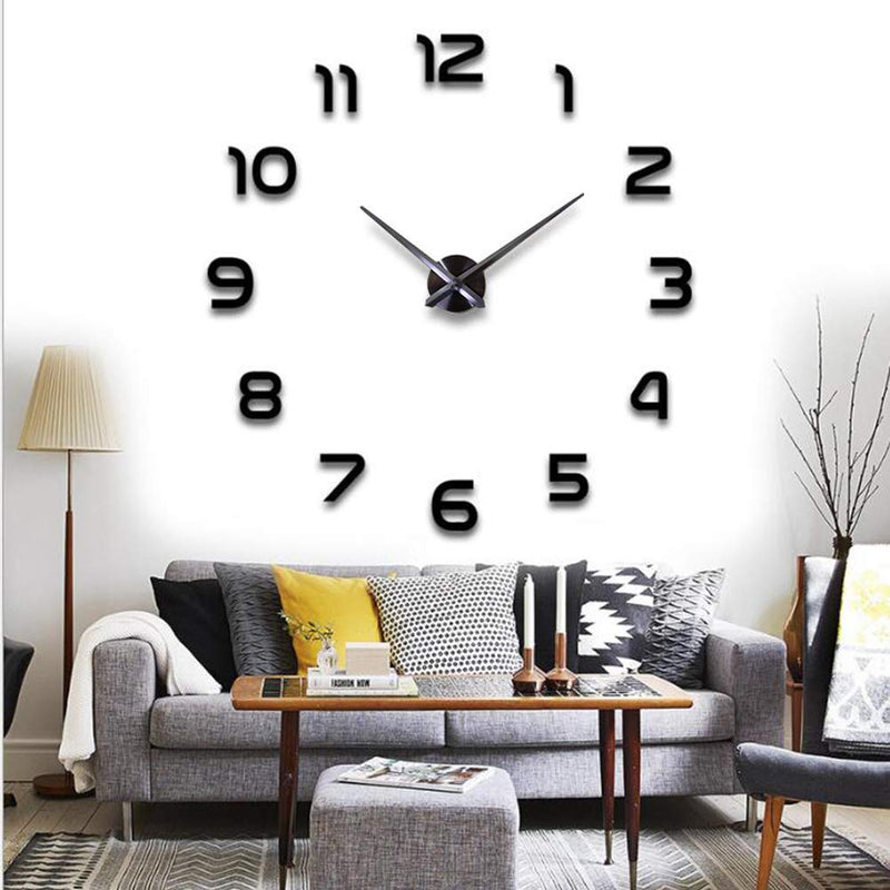 NewNest Australia - Large 3D Wall Clock Frameless DIY Wall Sticker Clocks for Home Living Room Office Decoration Gift Black 