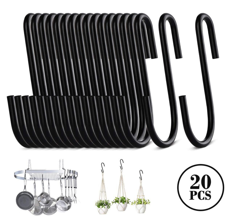 NewNest Australia - Lemonfilter 20 Pack S Shaped Hooks Heavy Duty S Hooks Hanging Hanger Hooks for Kitchen Bedroom and Office (Black) 