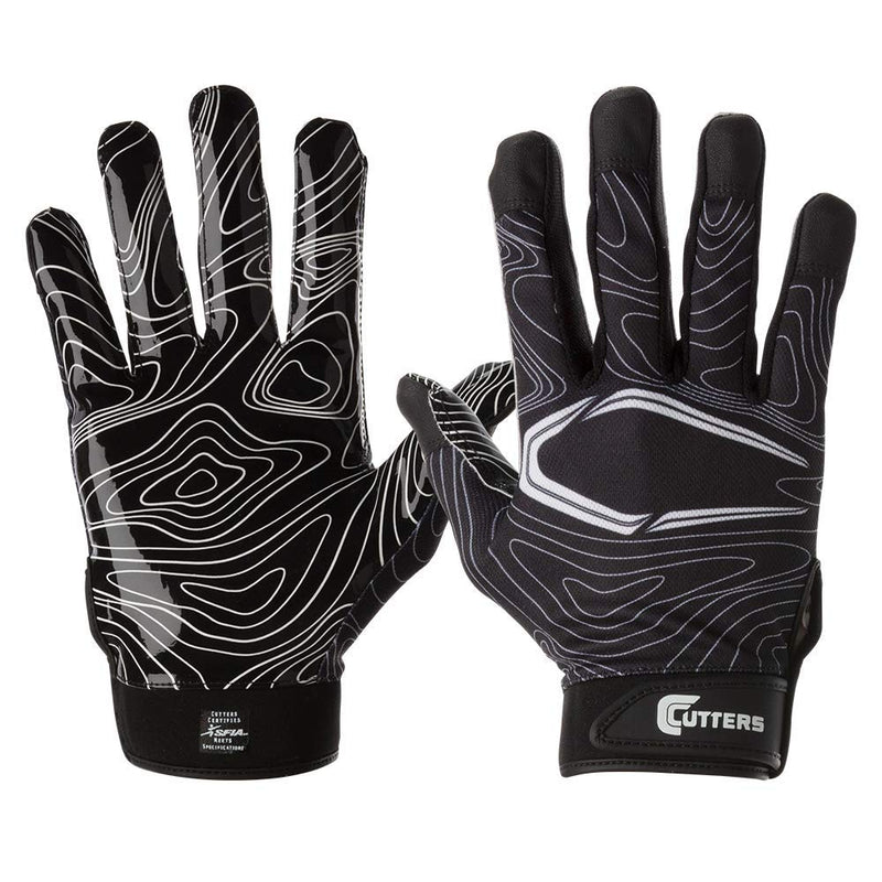 Cutters Football Glove Game Day Receiver. Silicone Grip Glove for Receivers. Adult and Youth Sizes Adult - Small / Medium Black Topography - NewNest Australia