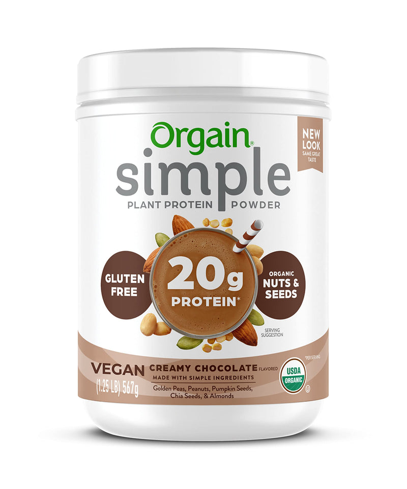 Orgain Simple Organic Plant Protein Powder, Chocolate - 20g of Protein, Vegan, Made with Fewer Ingredients and Without Dairy, Gluten and Stevia, Kosher, Non-GMO, 1.25 Lb (Packaging May Vary) - NewNest Australia
