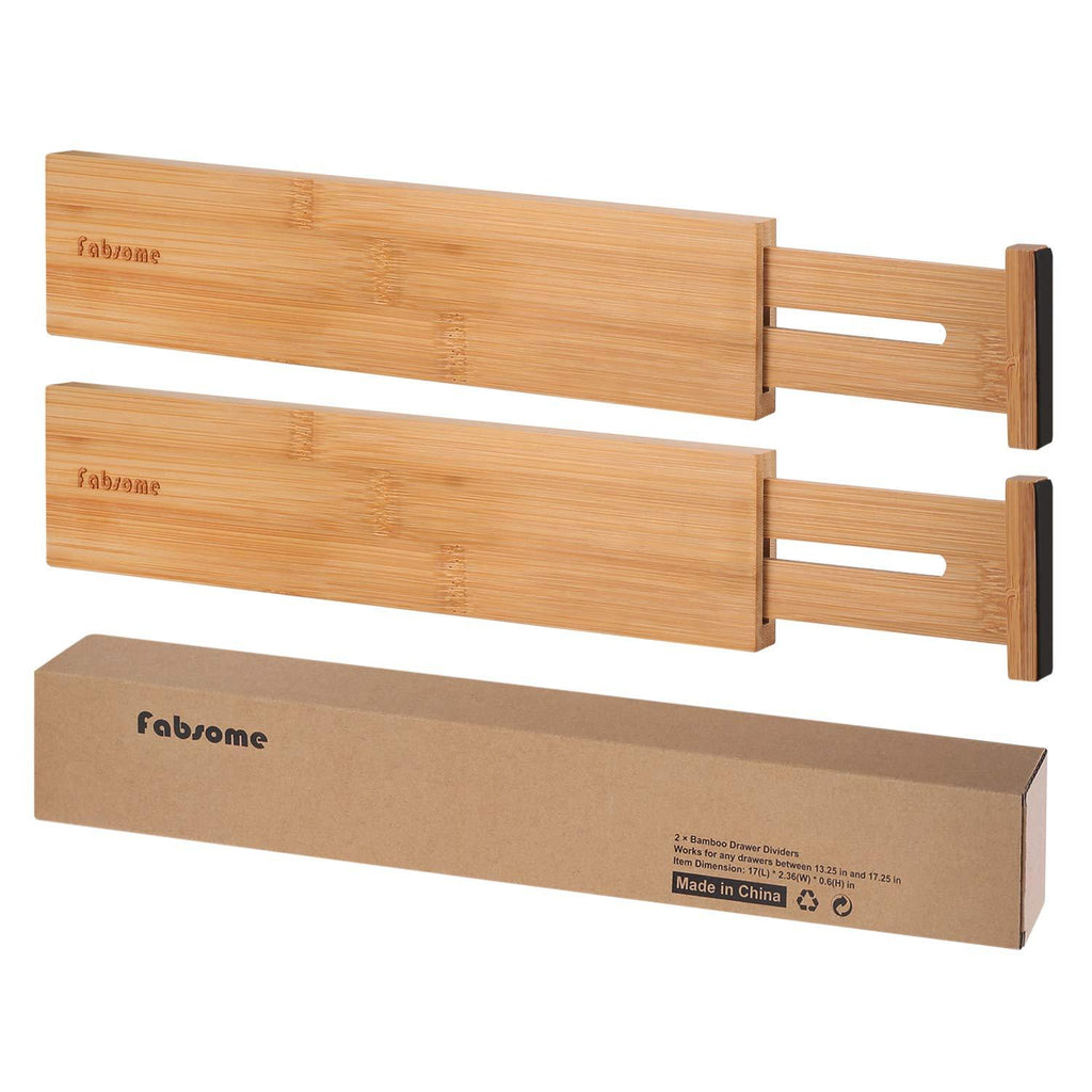 NewNest Australia - Drawer Dividers Pack of 2, Adjustable Bamboo Drawer Organizers Spring-loaded, Durable Expandable Organization Separators for Kitchen, Bedroom, Bathroom, Office, 13.25-17 in Pack of 2 13.25 in-17 in 