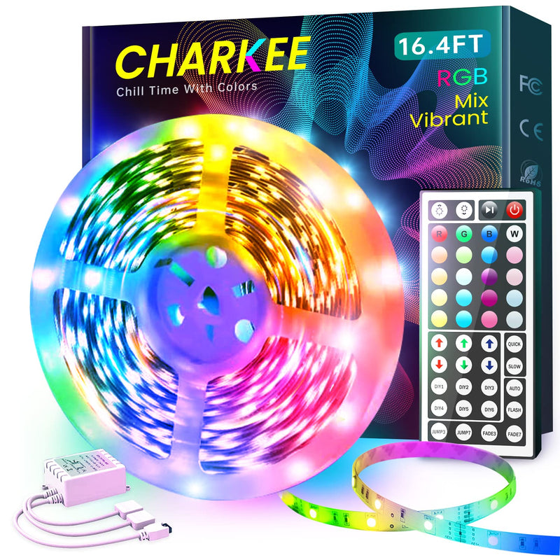 CHARKEE Led Lights for Bedroom 16.4ft, 1 Roll of 16.4ft Led Light Strips with Remote and Power Supply for Bedroom, Room, Kitchen, Decoration - NewNest Australia