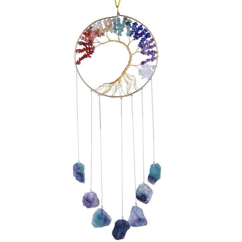 NewNest Australia - rockcloud Healing Crystals Tree of Life Wall Hanger Tumbled Gemstones Meditation Hanging Ornament Window Ornament Wedding Souvenir Home Decor, Fluorite 